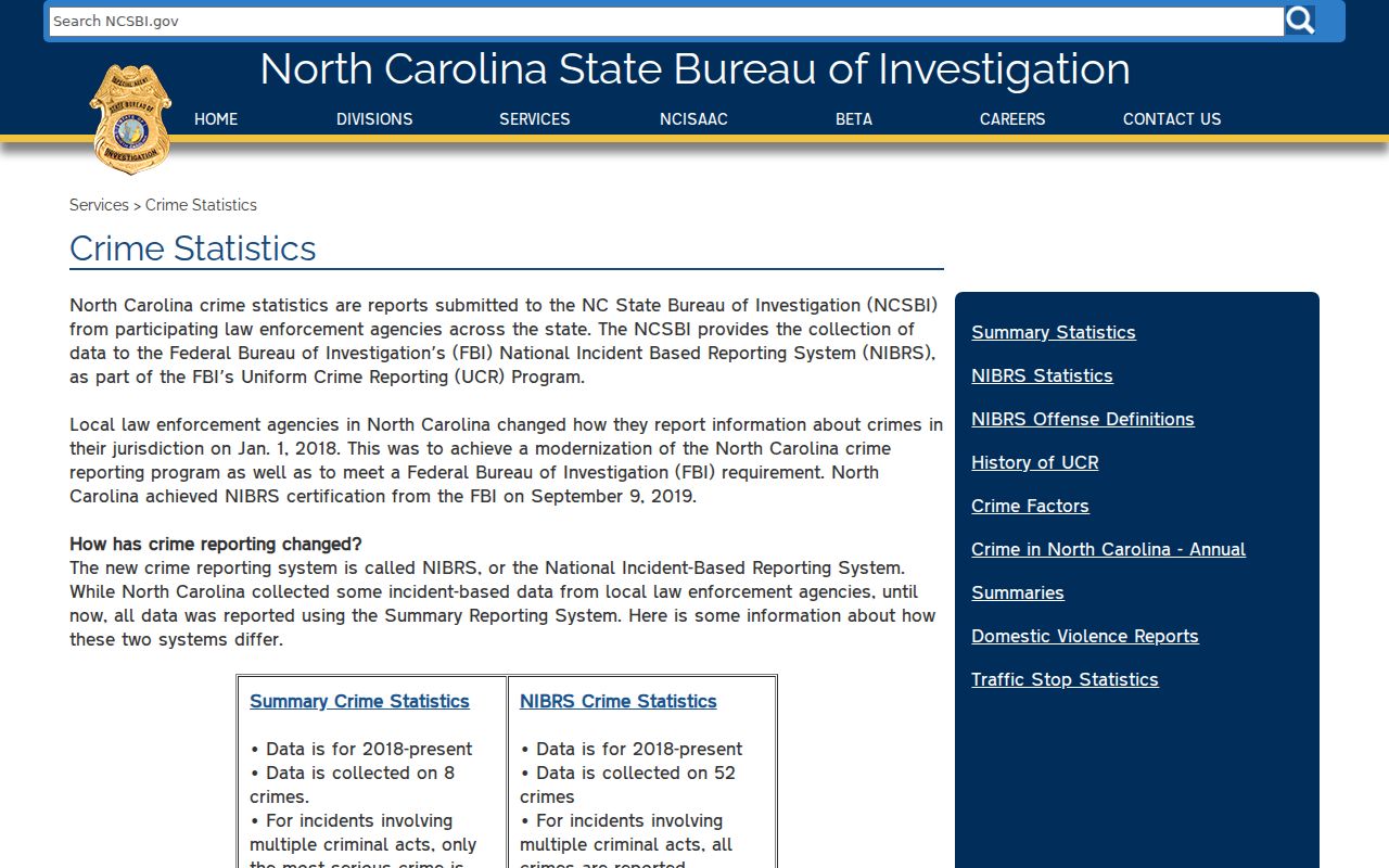 Robeson County arrest record context in official SBI crime statistics